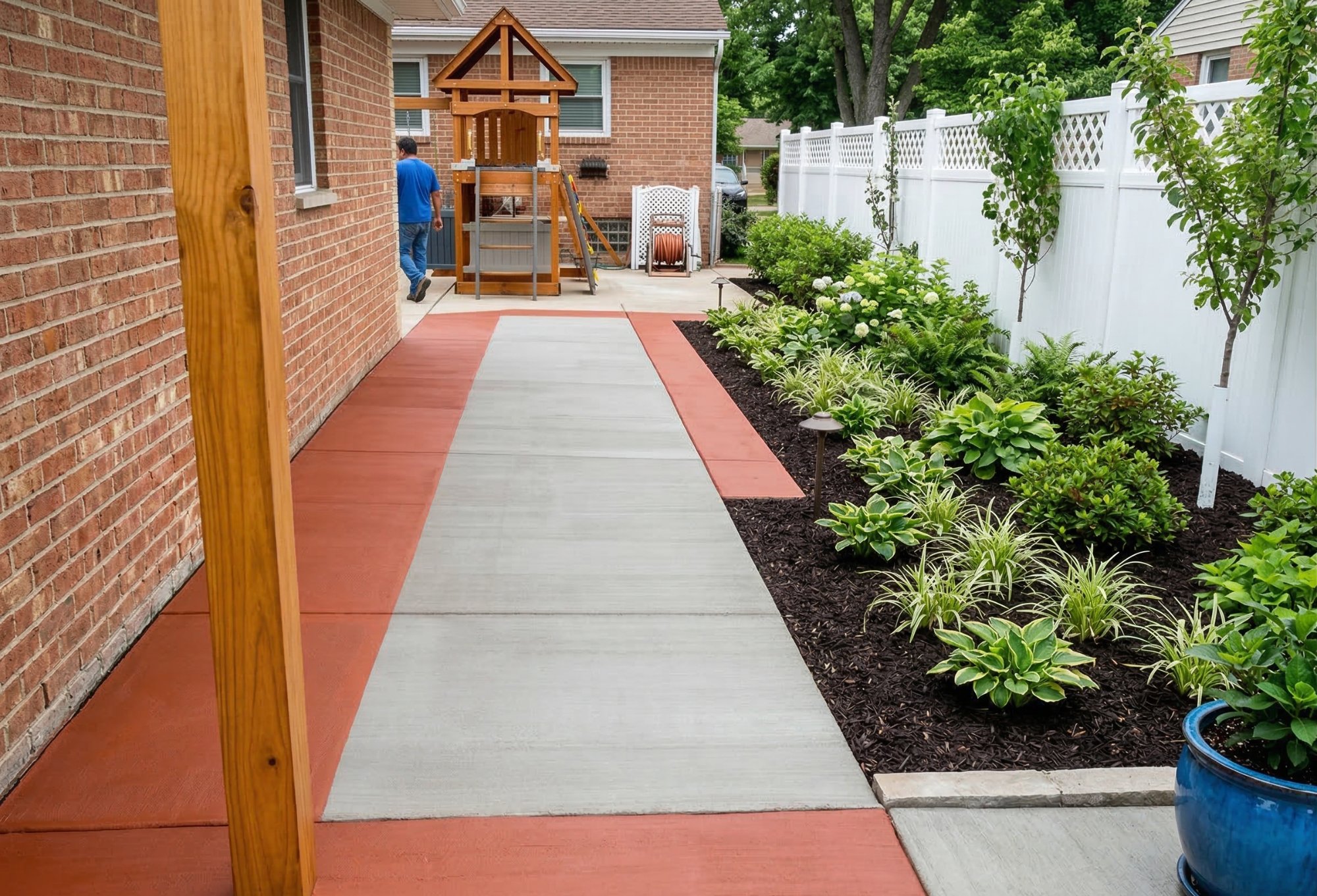 Concrete driveway with decorative border